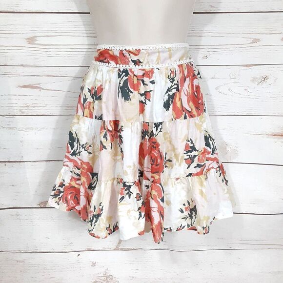 Kimchi Blue Floral Tiered Ruffle Boho Mini Skirt - Picture 1 of 7